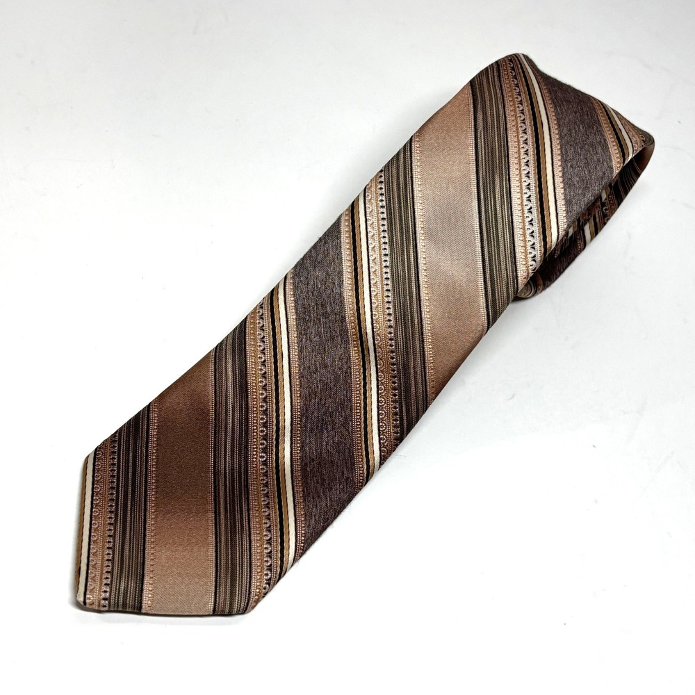 Don‎ Loper Necktie Mens OS Brown Striped Vintage Beverly Hills Polyester